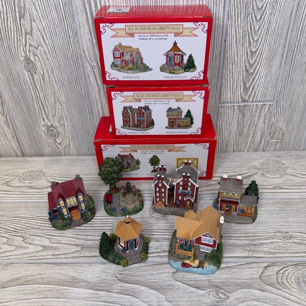 Lot of 6 Liberty Falls The Americana Collection Buildings 1999 Riverside Lodge
